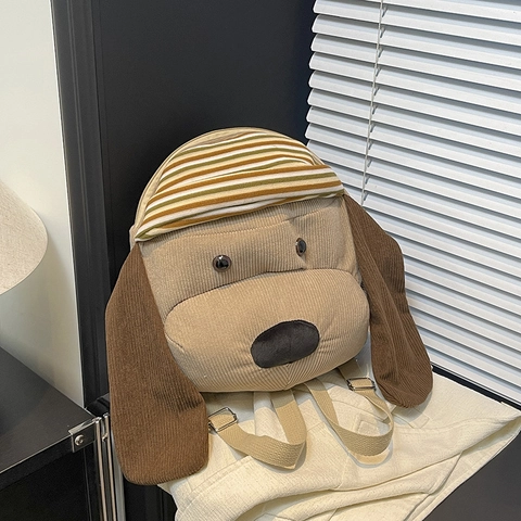 Zaino Forma Di Cane Cartone Animato Velluto A Coste Animale Carino Cucciolo 3D Grande Capacità Spallacci Regolabili Moda