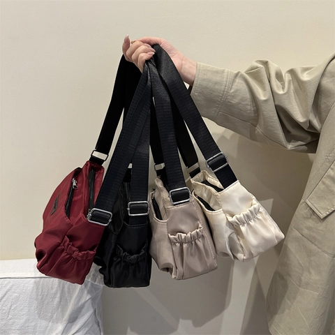 Borsa a Tracolla Casual in Nylon da Donna Borsa a Spalla Quadrata alla Moda Con Tracolla Larga Regolabile Borsa Leggera