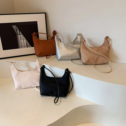 Bolso de Axila de Cuero PU Vintage para Mujer Simple Gran Capacidad Bolso de Hombro Moda Color Sólido Bolso Tote