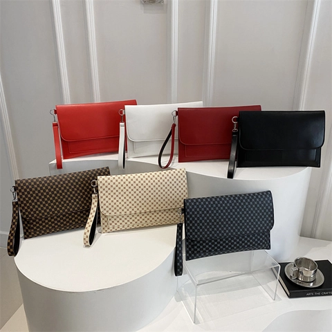 Borsa Da Donna A Busta Clutch Pelle PU Retro Motivo Geometrico Borsa Da Lavoro Pendolare Grande Capacità Con Cinturino