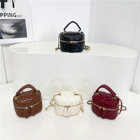 Mini Bolso De Cubo Cuero PU Acolchado Bolso Bandolera Con Cadena Dorada Asa Superior Elegante Moda Para Mujer