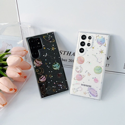 Custodia Per Telefono Galassia Cielo Stellato TPU Glitter Antiurto Luna Da Sogno Motivo Universo Cover Protettiva Ragazze