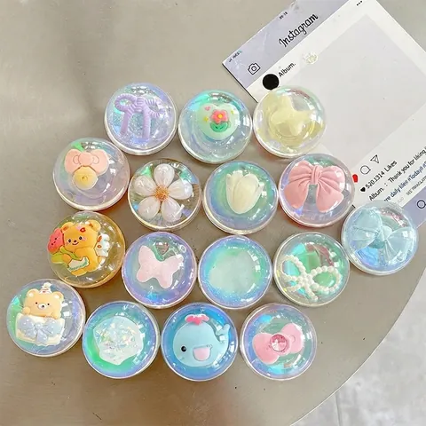 Cartoon Bear Bow Whale Flower Iridescent Resin Expandable Phone Grip Stand Cute Transparent Mobile Holder