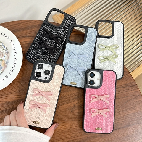 Funda Para Teléfono De Cuero PU Con Patrón De Serpiente Decoración De Lazo 3D Retro Lujo Cubierta Protectora