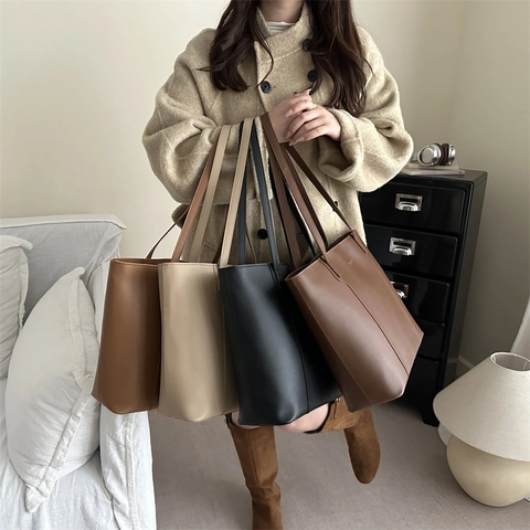 Große Kapazität Tote Bag PU Leder Mode Pendler Schulter Handtasche Vielseitig Minimalistisch Für Frauen