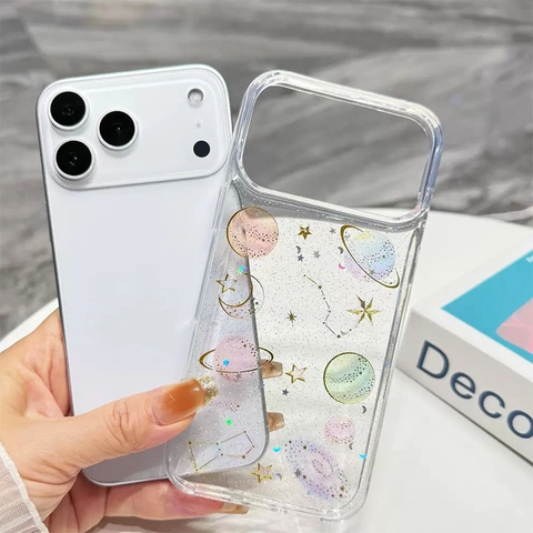 Funda Transparente Para Teléfono Con Patrón De Planeta Cielo Estrellado Brillo Antichoque TPU Tema Cósmico De Ensueño