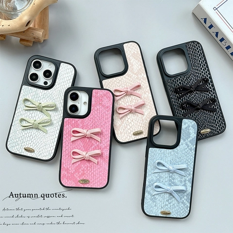 Funda Para Teléfono De Cuero PU Con Patrón De Serpiente Decoración De Lazo 3D Retro Lujo Cubierta Protectora