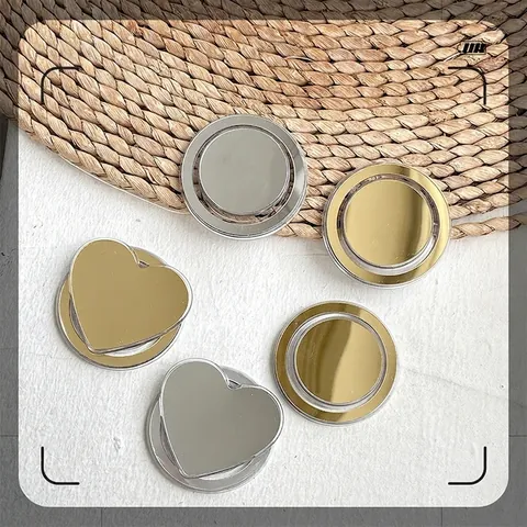 Plastic Magnetic Mirror Phone Holder Heart Round Folding Airbag Stand Telescopic Mobile Grip Makeup Mirror Simple Desktop Support
