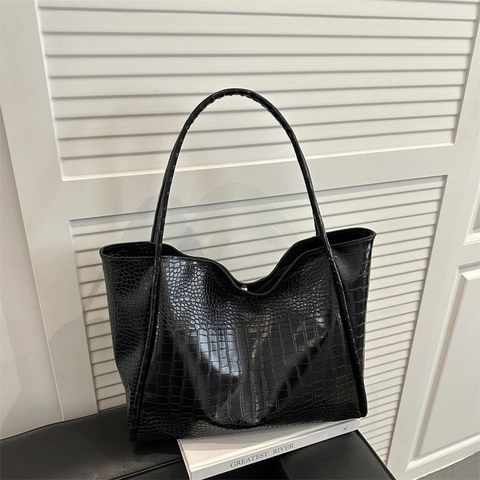 Borsa Tote da Donna a Grande Capacità con Motivo Coccodrillo in Pelle PU Borsa a Mano Metropolitana Semplice Pendolarismo con Fibbia Magnetica