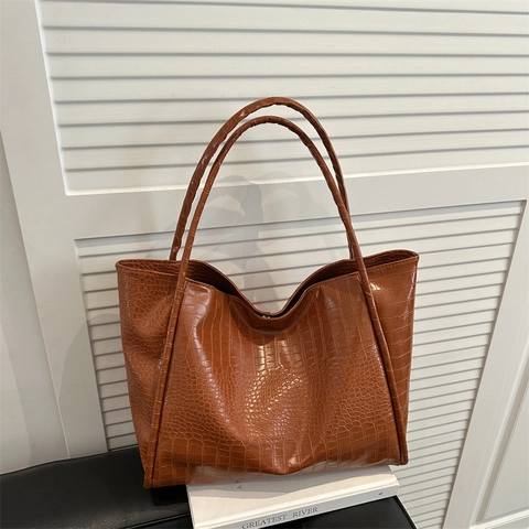 Women Large Capacity Crocodile Pattern PU Leather Tote Bag Vintage Casual Shoulder Bag All-match Daily Commuter Handbag