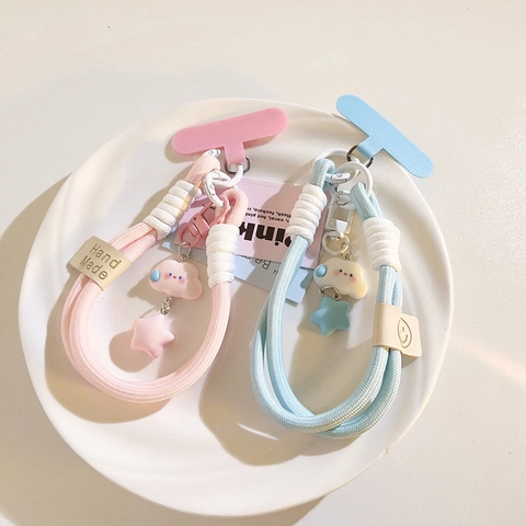 Geflochtene Handy-Lanyard-Handschlaufe Mit Cloud-Star-Anhängern Harz Bunte Handgefertigte Zubehör