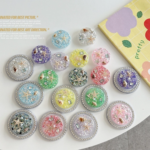 Oceaan Zeester Schelp Hars Telefoonhouder Uitschuifbare Standaard Strass Kunstparel Rond Glitter Griptok Voor Smartphone