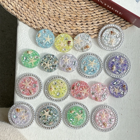 Oceaan Zeester Schelp Hars Telefoonhouder Uitschuifbare Standaard Strass Kunstparel Rond Glitter Griptok Voor Smartphone