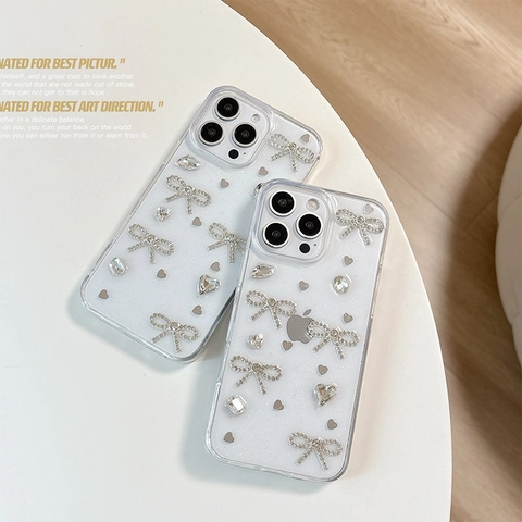 Funda Para Teléfono Con Lazo De Diamantes De Imitación Brillo TPU Transparente Protectora Antigolpes Elegante Lujo Smartphone