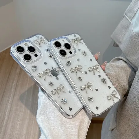 Funda Para Teléfono Con Lazo De Diamantes De Imitación Brillo TPU Transparente Protectora Antigolpes Elegante Lujo Smartphone