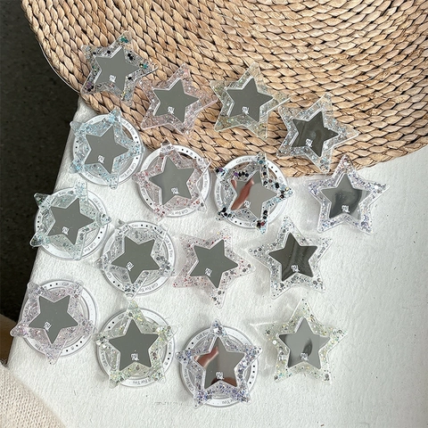 Stervormige Telefoonhouder Magnetisch Uitschuifbaar Met Mini Spiegel Glitter Pailletten Hars Voor Smartphone