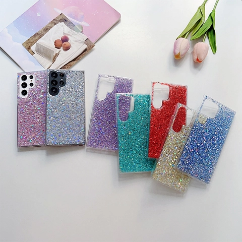 Glitter Phone Case For S24 Ultra S23 Plus S25 Shockproof TPU Soft Sparkling Sequin Laser Luxury Back Protective Cover