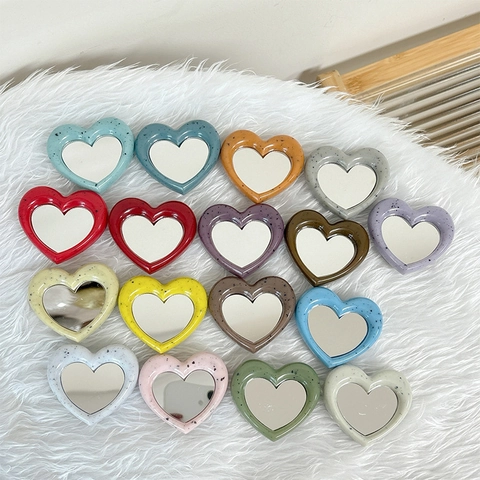 Heart Shaped Phone Mirror Grip Expanding Stand Ink Splatter Pattern Portable Makeup Mirror Desktop Holder For Smartphones