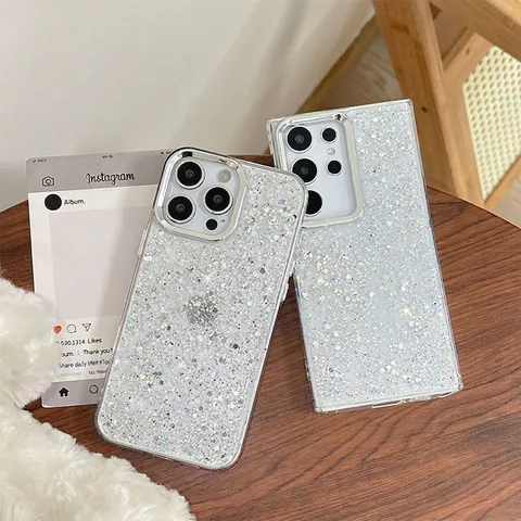 Glitter Pailletten Telefoonhoesje Voor Samsung Galaxy S25 Ultra S24 A16 TPU Transparante Gegalvaniseerde Frame Schokbestendig Luxe Glanzend