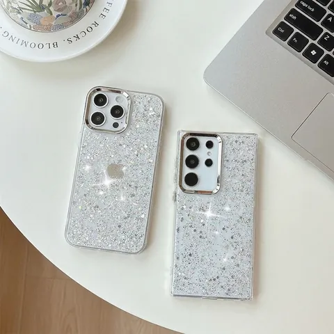 Glitter Pailletten Telefoonhoesje Voor Samsung Galaxy S25 Ultra S24 A16 TPU Transparante Gegalvaniseerde Frame Schokbestendig Luxe Glanzend