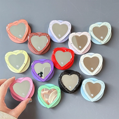Supporto Per Telefono Forma Cuore Specchio Retrattile Luccichio Attacco Magnetico Stand Mobile Accessorio Plastica Lucida