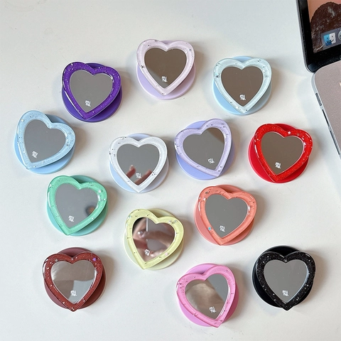 Supporto Per Telefono Forma Cuore Specchio Retrattile Luccichio Attacco Magnetico Stand Mobile Accessorio Plastica Lucida