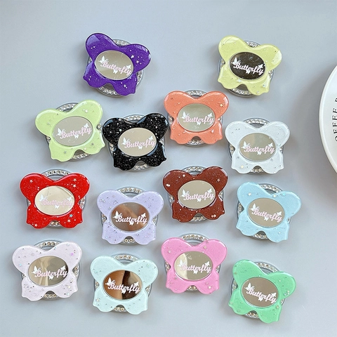 Supporto Per Telefono Farfalla Con Specchio Da Trucco Glitter Strass Magnetico Pieghevole