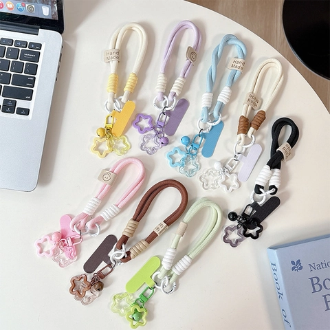 Handgefertigtes Geflochtenes Telefonband Handgelenkschlaufe Nylonseil Mit Sternanhänger Glocke Anti Verloren Phone Charm