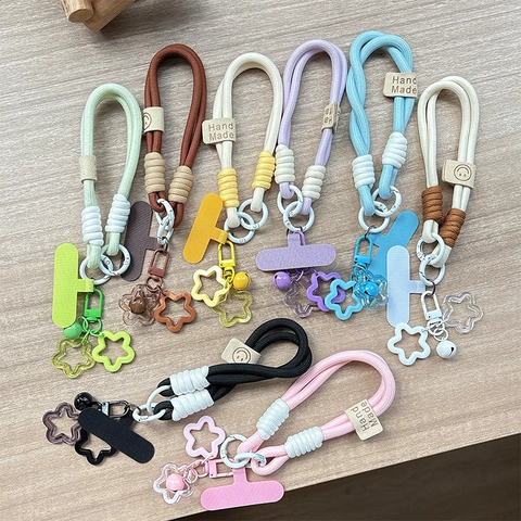 Handgefertigtes Geflochtenes Telefonband Handgelenkschlaufe Nylonseil Mit Sternanhänger Glocke Anti Verloren Phone Charm