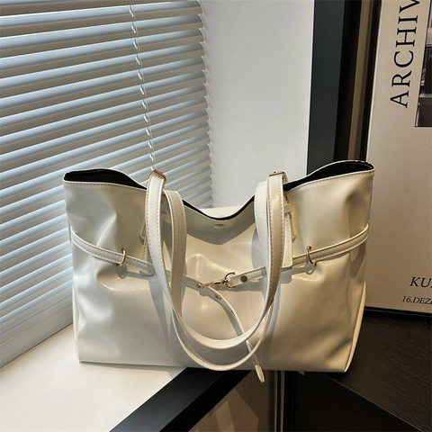 Vintage PU-Leder große Tragetasche für Damen Retro-Glanz-Optik Umhängetasche Einfacher Alltag Büro Pendeln Reise Achselhöhlentasche