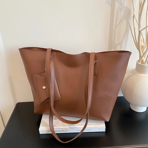 Grande Borsa Tote In Pelle PU Da Donna Con Piccola Pochette Coordinata Borsa A Tracolla Retro Minimalista Per Pendolari