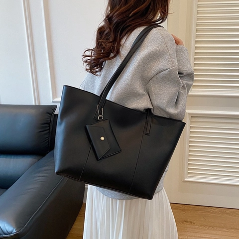 Grande Borsa Tote In Pelle PU Da Donna Con Piccola Pochette Coordinata Borsa A Tracolla Retro Minimalista Per Pendolari