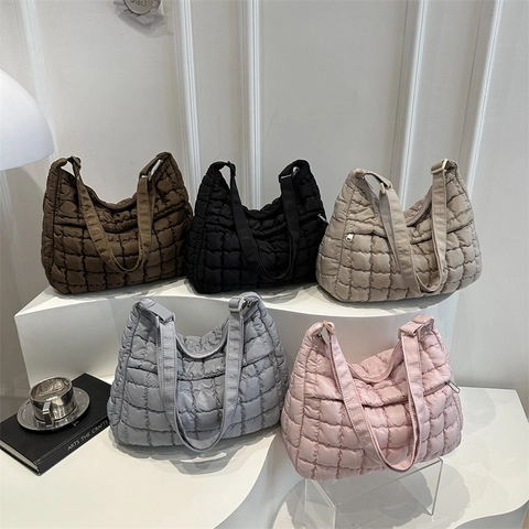 Bolso de Hombro Acolchado de Gran Capacidad para Mujer Bolso Tote Ligero de Color Sólido Correa Ajustable Bolso de Axila Casual