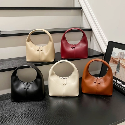 Minimalistische Halve Maan Hobo Kleine Handtasche PU Leer Effen Kleur Niche Design Veelzijdige Handtas Voor Dames