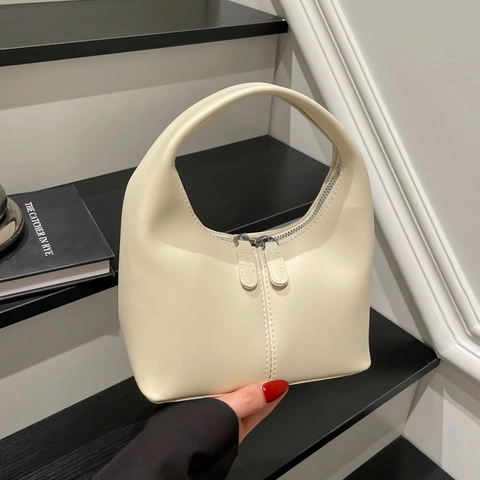 Bolso De Mano Minimalista De Cuero PU Para Mujer Bolso Hobo Mini De Color Sólido Con Cremallera Estilo Urbano