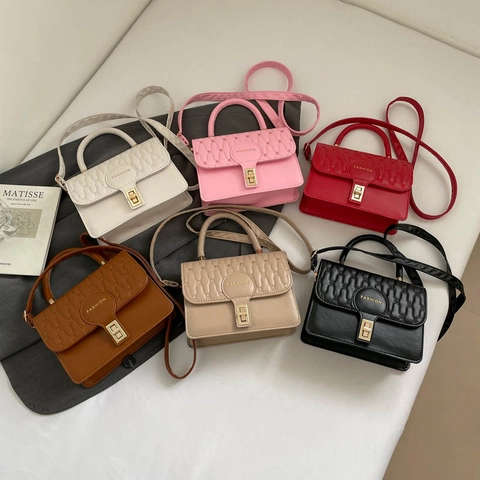 Borsa A Spalla Da Donna Pelle PU Borsa Trapuntata Manico Superiore Tracolla Piccola Borsa Quadrata Moda Versatile Serratura In Metallo