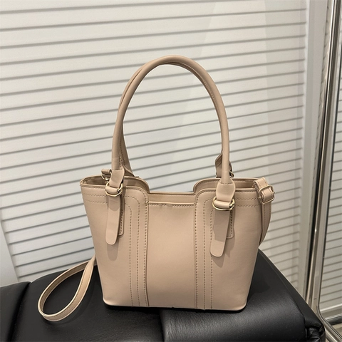 Bolso De Mano Para Mujer Moda Coreana Cuero PU Bolso De Cubo Bandolera Con Correa Ajustable Costura Vertical Elegante Tote