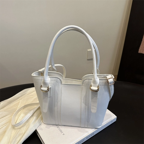 Bolso De Mano Para Mujer Moda Coreana Cuero PU Bolso De Cubo Bandolera Con Correa Ajustable Costura Vertical Elegante Tote