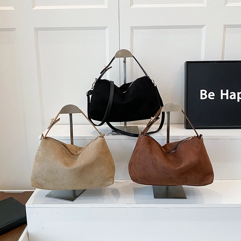 Women Retro Suede Texture PU Leather Shoulder Bag Maillard Style Crossbody Handbag With Adjustable Strap Daily Dating