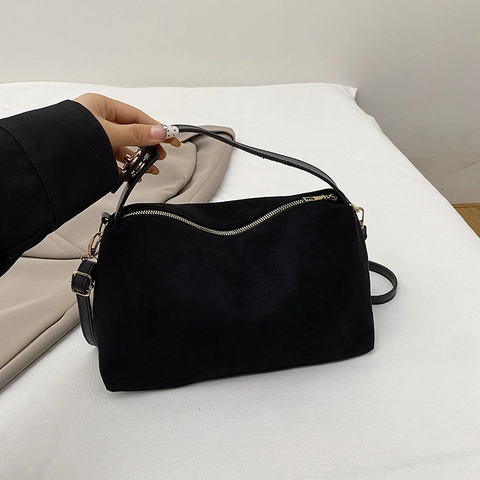 Women Retro Suede Texture PU Leather Shoulder Bag Maillard Style Crossbody Handbag With Adjustable Strap Daily Dating