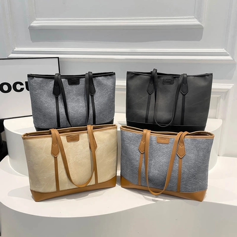 Damen Mode Tragetasche Kunstleder Großes Fassungsvermögen Kontrastfarbe Umhängetasche Für Büro Alltag Street Style Tasche