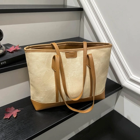 Borsa Tote a Tracolla Patchwork da Donna Grande Capacità Minimalista in Pelle PU Sottobraccio Moda Casual Pendolare