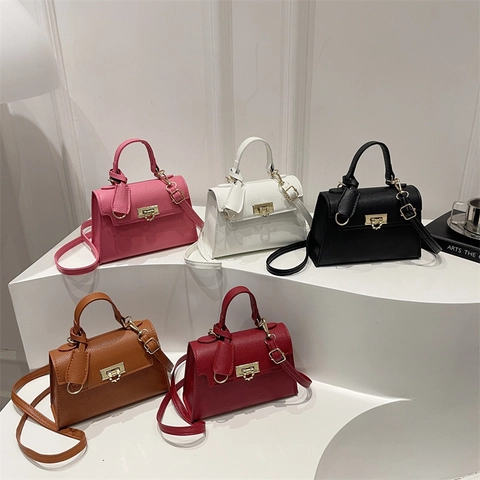 Damen Mode Litschikorn PU Leder Handtasche Stilvolles Schloss Kleine Quadratische Tasche Crossbody Schultertasche Mit Griff