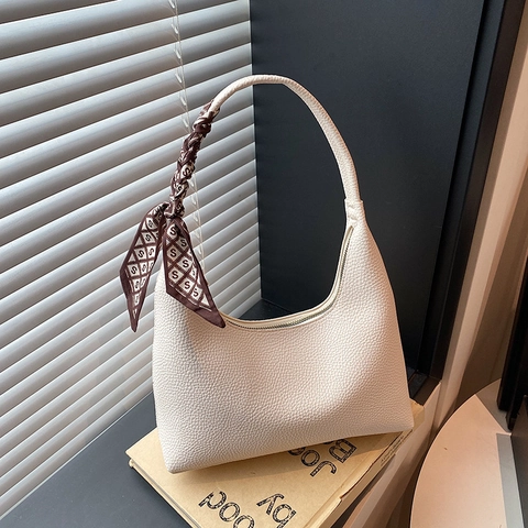Borsa Hobo Da Donna Pelle PU Grana Con Sciarpa Di Raso Borsa Sottobraccio Retrò Elegante