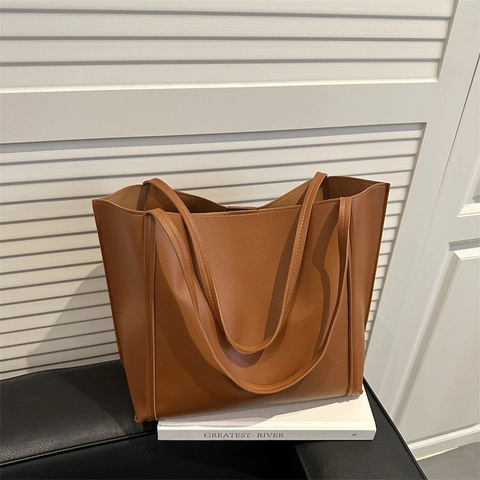 Women Vintage Large Capacity PU Leather Tote Bag Set With Inner Pouch Fashion Urban Minimalist Solid Color Shoulder Bag