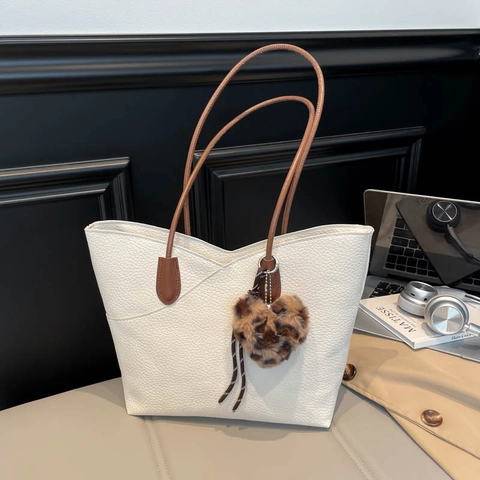 Borsa Tote Donna Grande Capacità in Ecopelle Martellata Borsa a Spalla Con Pendaglio Cuore Leopardato Semplice Borsa da Pendolare
