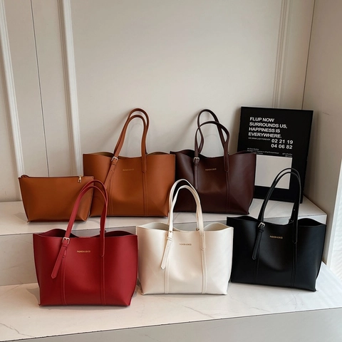 Bolso Tote de Cuero PU para Mujer de Gran Capacidad Bolso de Hombro Casual Minimalista Color Sólido Bolso de Mano Elegante