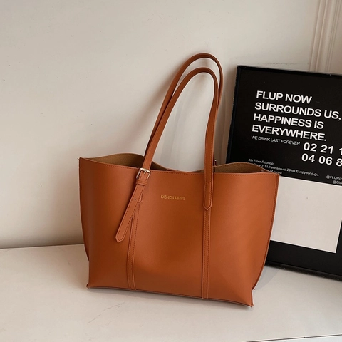 Grote Capaciteit Tote Bag PU Leer Minimalistisch Letter Print Schouder Handtas Voor Vrouwen Woon-Werkverkeer Casual Dagelijks