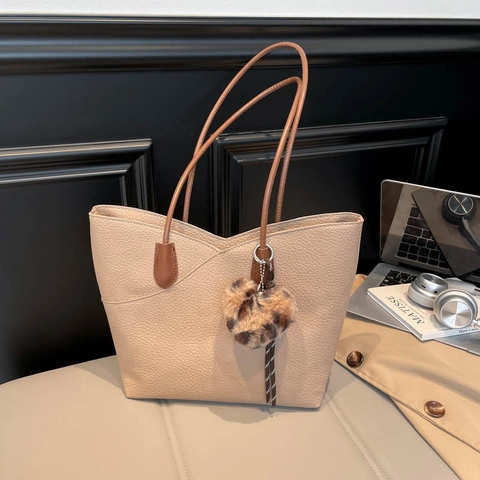 Bolso Tote de Nylon Grande para Mujer con Textura de Guijarros Bolso de Hombro Urbano Simple con Amuleto de Corazón de Leopardo