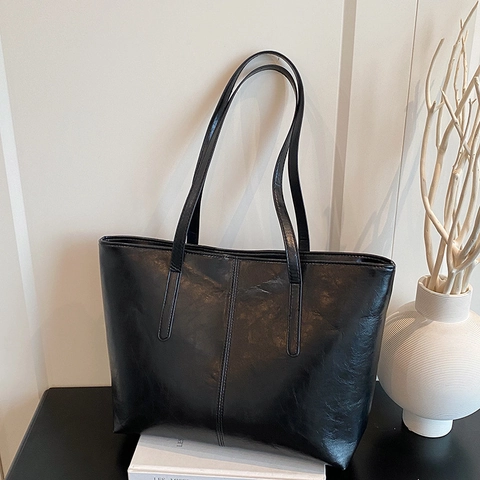 Bolso Tote de Nailon de Gran Capacidad para Mujer Retro Urbano Simple Bolso de Hombro con Pespuntes para Trabajo Diario